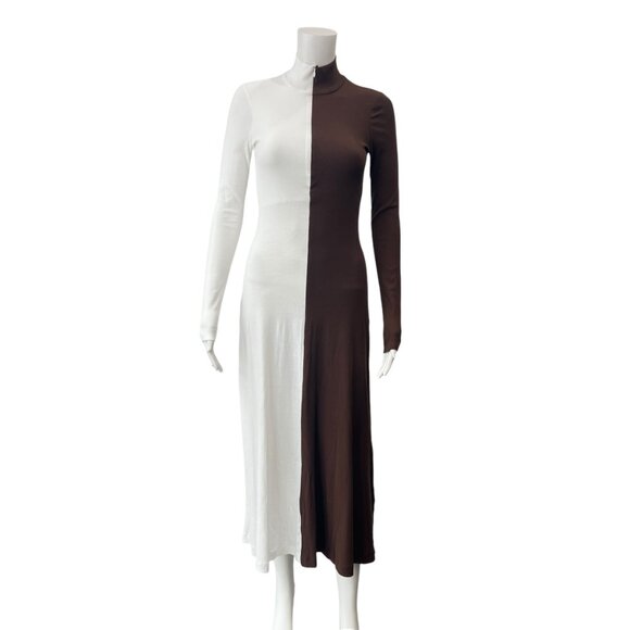 $750 NWT Rosettta Getty Brown White Two-Tone Colorblock Cotton Midi Dress sz XS - Picture 5 of 11